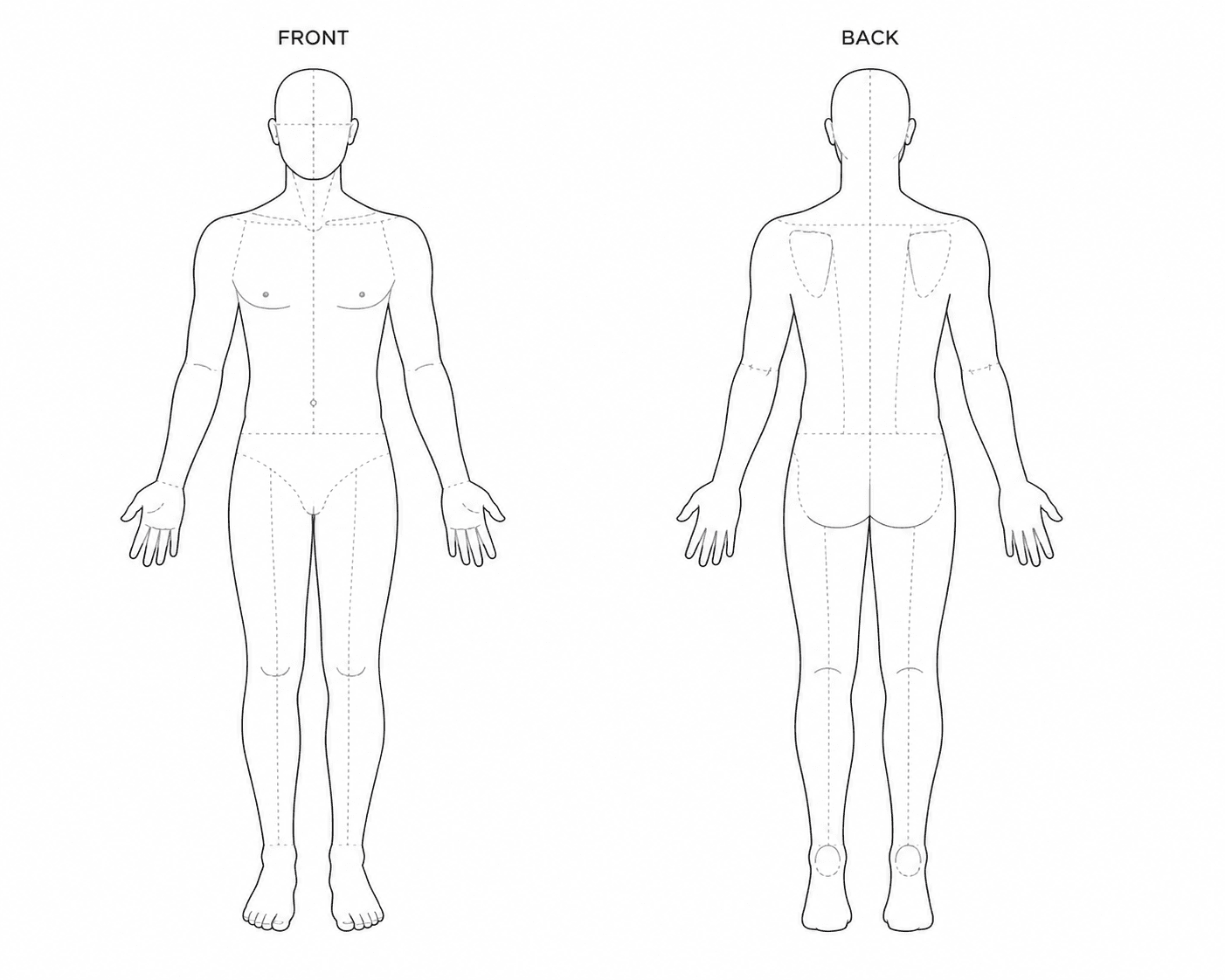 Body chart with marked symptoms