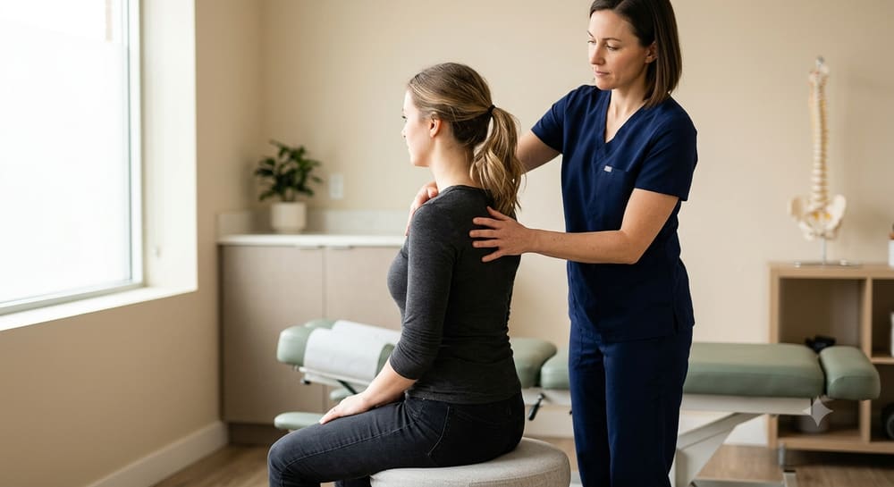 A chiropractor assessing a patient's spine