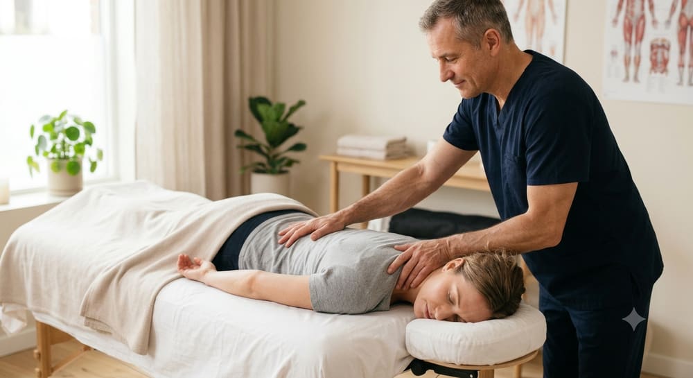 An osteopath treating a patient's back